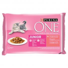 PURINA ONE JUNIOR Lazaccal és Sárgarépával nedves macskaeledel 4x85g