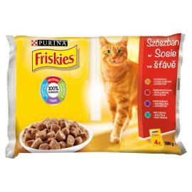 FRISKIES Szószban Csirkével/Marhával/Báránnyal/Kacsával nedves macskaeledel 4x85g