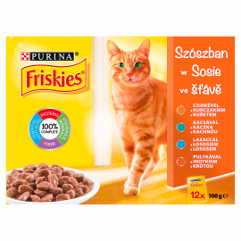 FRISKIES Szószban Csirkével/Kacsával/Lazaccal/Pulykával nedves macskaeledel 12x85g