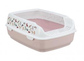 Macska Alomtálca Delio, Peremes, Nyomott mintával, 38 × 20 × 50 cm, Világos akáclila/Fehér