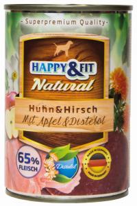 Happy&Fit Natural Huhn&Hirsch mit Apfel&Distelöl 400g