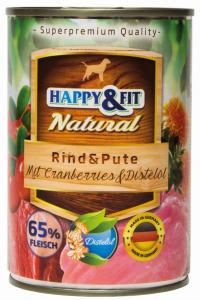 Happy&Fit Natural Rind&Pute mit Cranberries&Distelöl 400g