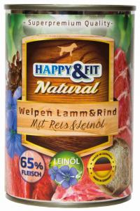 Happy&Fit Natural Welpen Lamm&Rind mit Reis&Leinöl 400g