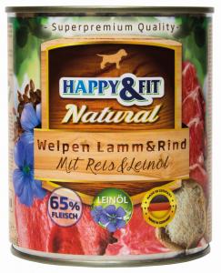 Happy&Fit Natural Welpen Lamm&Rind mit Reis&Leinöl 800g