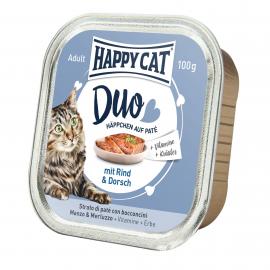 HAPPY CAT DUO PÁSTÉTOMOS FALATKÁK MARHA-TŐKEHAL 100gr