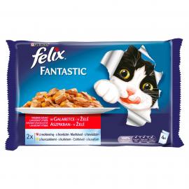 FELIX FANTASTIC Marhával/Csirkével aszpikban nedves macskaeledel 4x85g