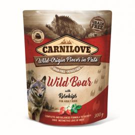 CARNILOVE DOG TASAKOS PATÉ WILD BOAR WITH ROSEHIPS - VADDISZNÓ CSIPKEBOGYÓVAL 300G 